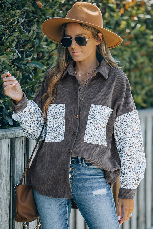 Patchwork Corduroy Buttoned Shirt Jacket